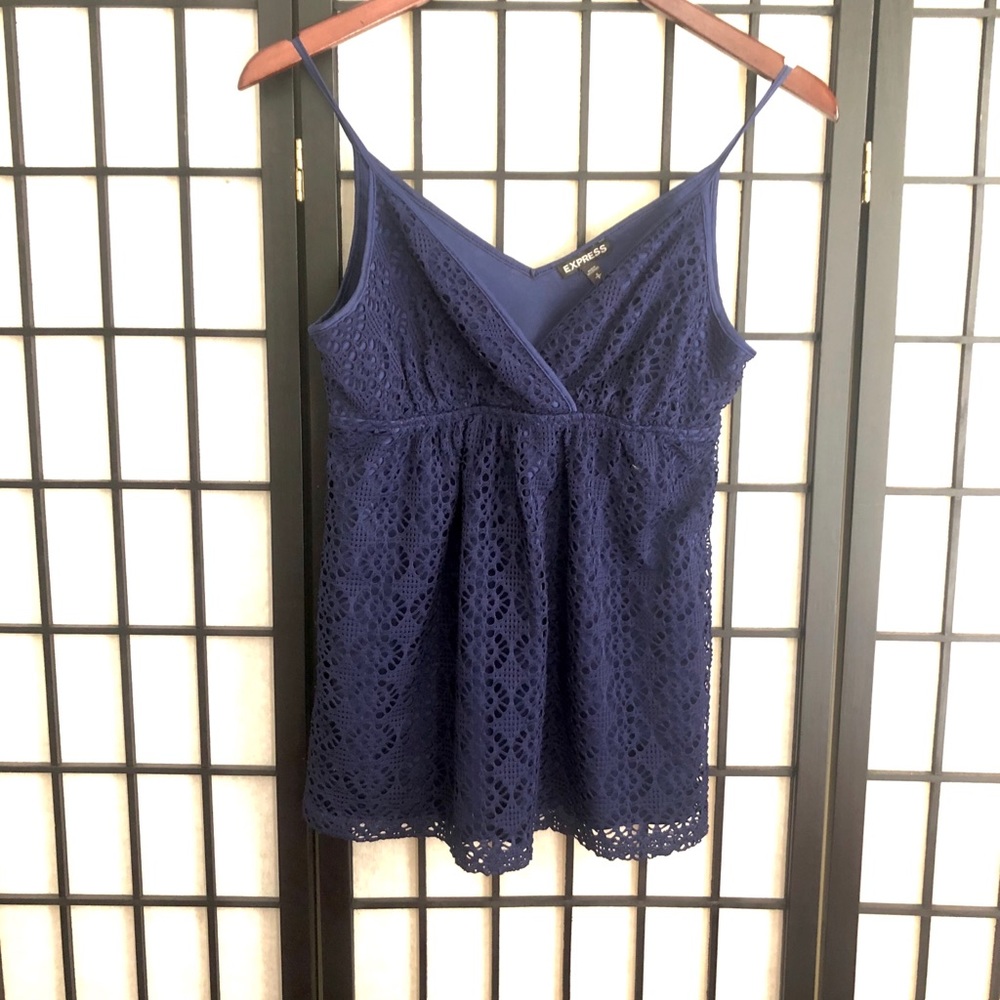 Blue V-Neck Blouse with fabric details